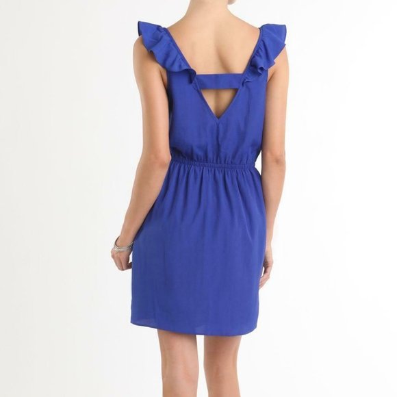 Kirra Blue Ruffle V-Neck Dress with Pockets - Picture 2 of 12